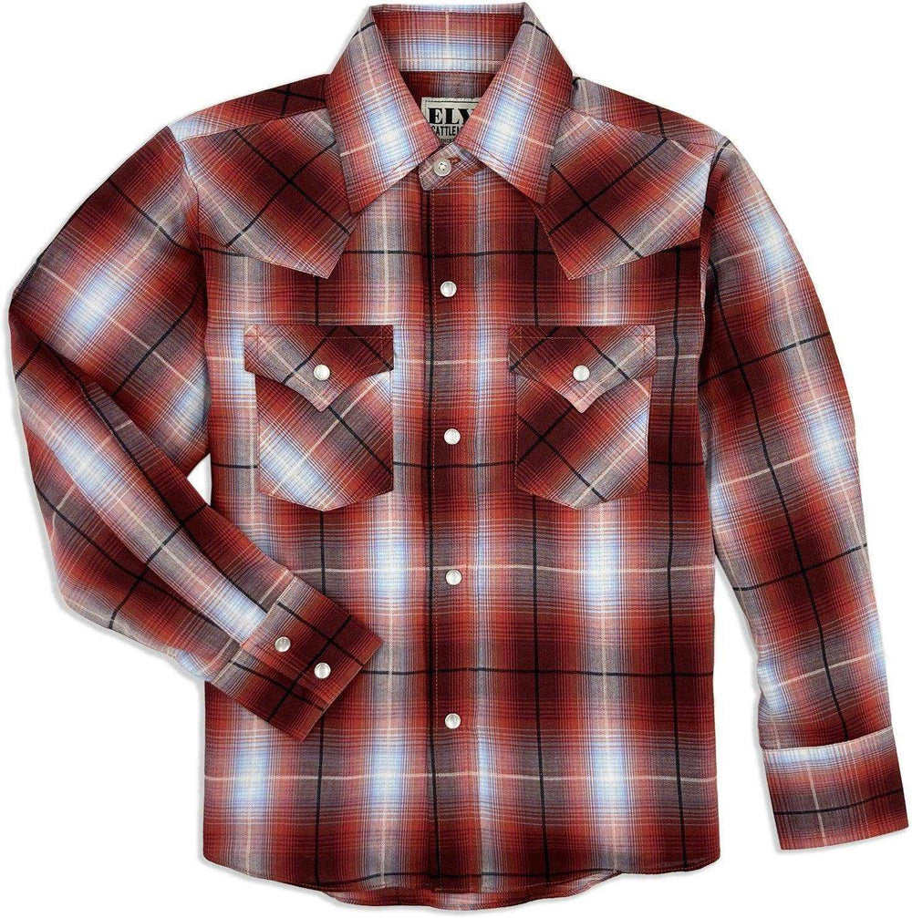 Ely Cattleman Boy's Long Sleeve Textured Burgundy Plaid Shirt - Ely Cattleman - Flyclothing LLC