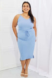 Capella Flatter Me Full Size Ribbed Front Tie Midi Dress in Pastel Blue - Trendsi - Flyclothing LLC