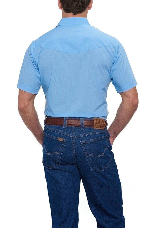 Ely Cattleman Mens S/S Blue Solid Snap Shirt - Ely Cattleman - Flyclothing LLC