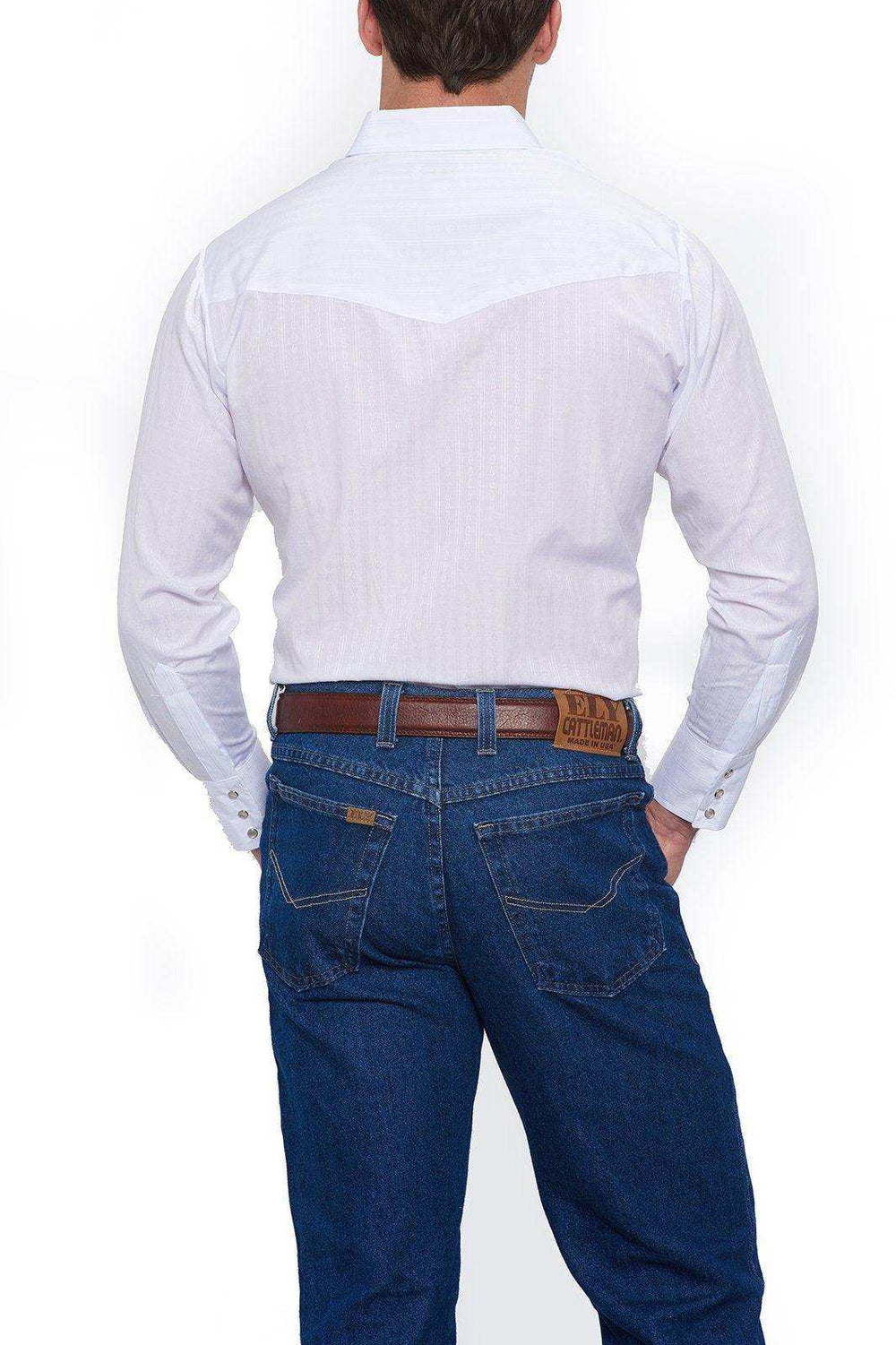 Ely Cattleman Mens L/S White Tone On Tone Snap Shirt - Ely Cattleman - Flyclothing LLC