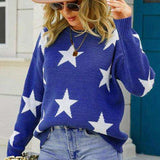 Star Pattern Round Neck Sweater - Trendsi - Flyclothing LLC