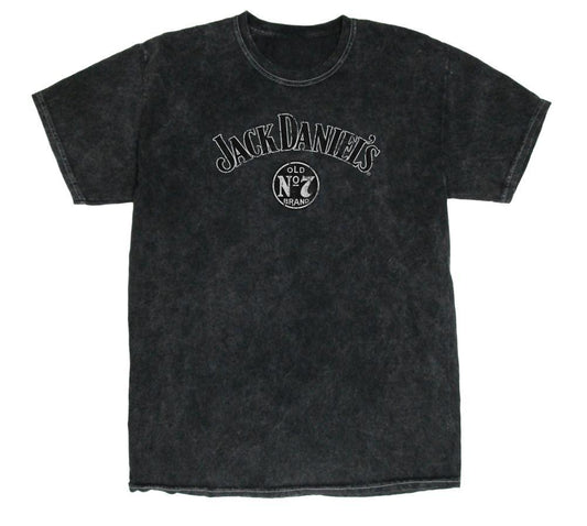 Jack Daniel's Mens S/S Black Vintage Mineral Wash Logo Tee Shirt - Flyclothing LLC