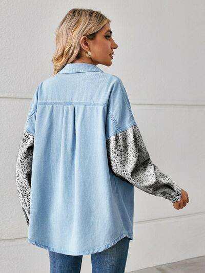 Leopard Button Up Denim Jacket - Trendsi - Flyclothing LLC