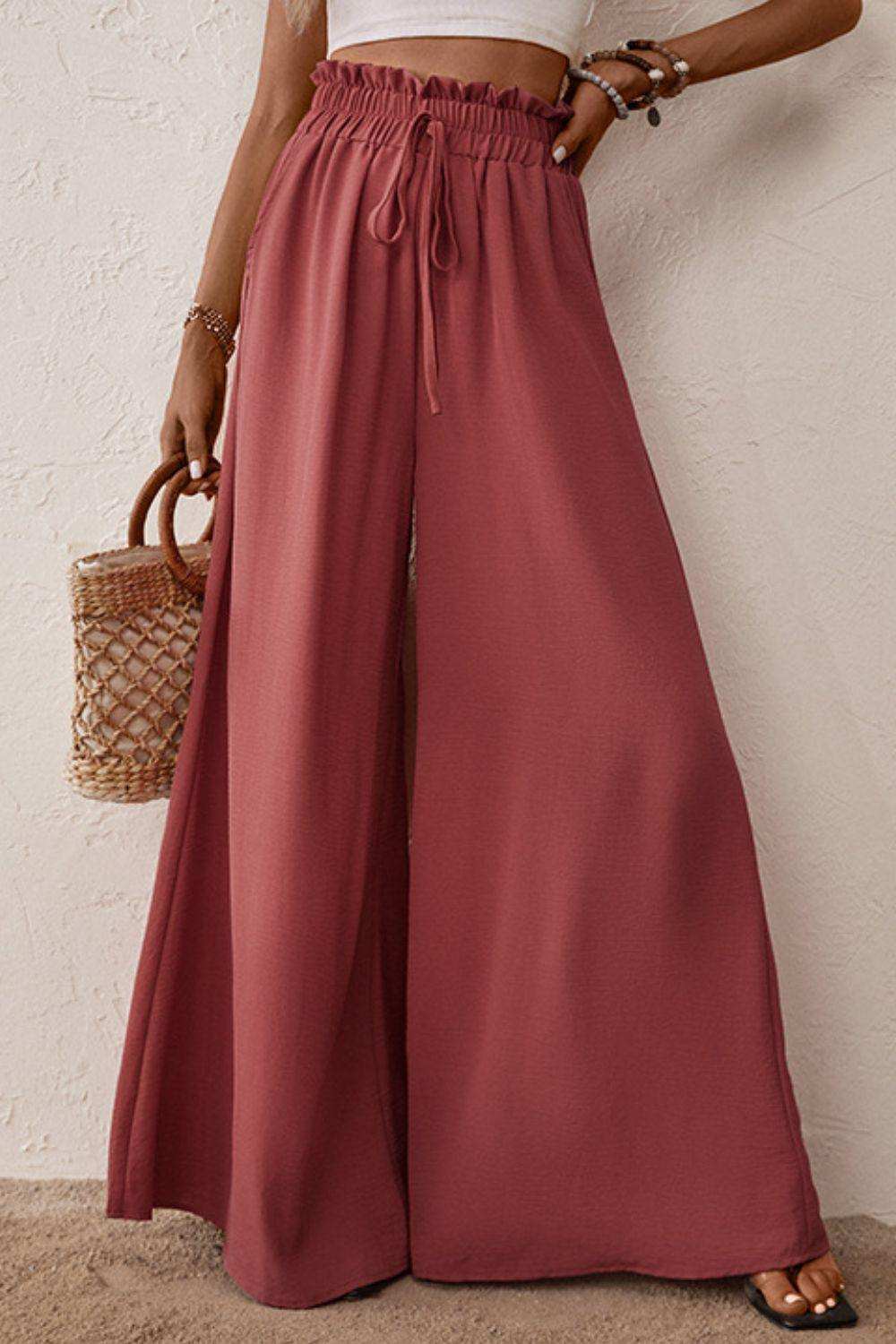 Smocked Paperbag Waist Wide Leg Pants - Trendsi - Flyclothing LLC