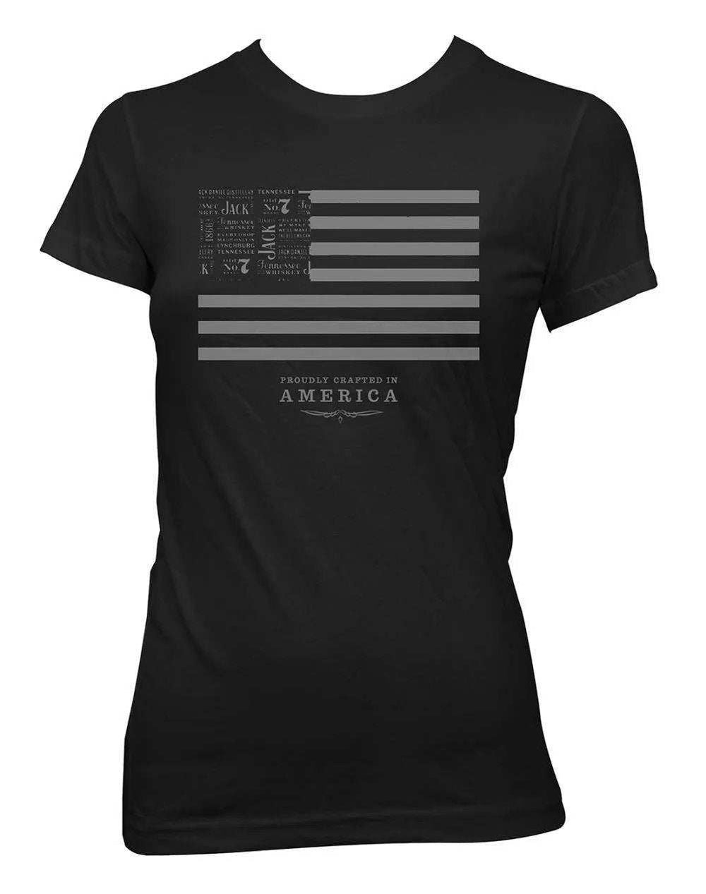 Jack Daniel's Ladies Black S/S Crewneck Tee W/Jack Flag Front Shirt - Jack Daniels Clothing - Flyclothing LLC