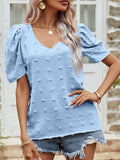Swiss Dot Short Puff Sleeve Top - Trendsi - Flyclothing LLC