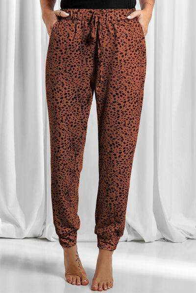Full Size Leopard Drawstring Pocketed Pants - Trendsi - Flyclothing LLC
