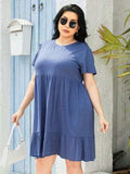 Plus Size Round Neck Short Sleeve Dress - Trendsi - Flyclothing LLC