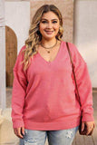 Plus Size V-Neck Dropped Shoulder Sweater - Trendsi - Flyclothing LLC