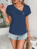 Decorative Button Asymmetrical Neck Blouse - Trendsi - Flyclothing LLC