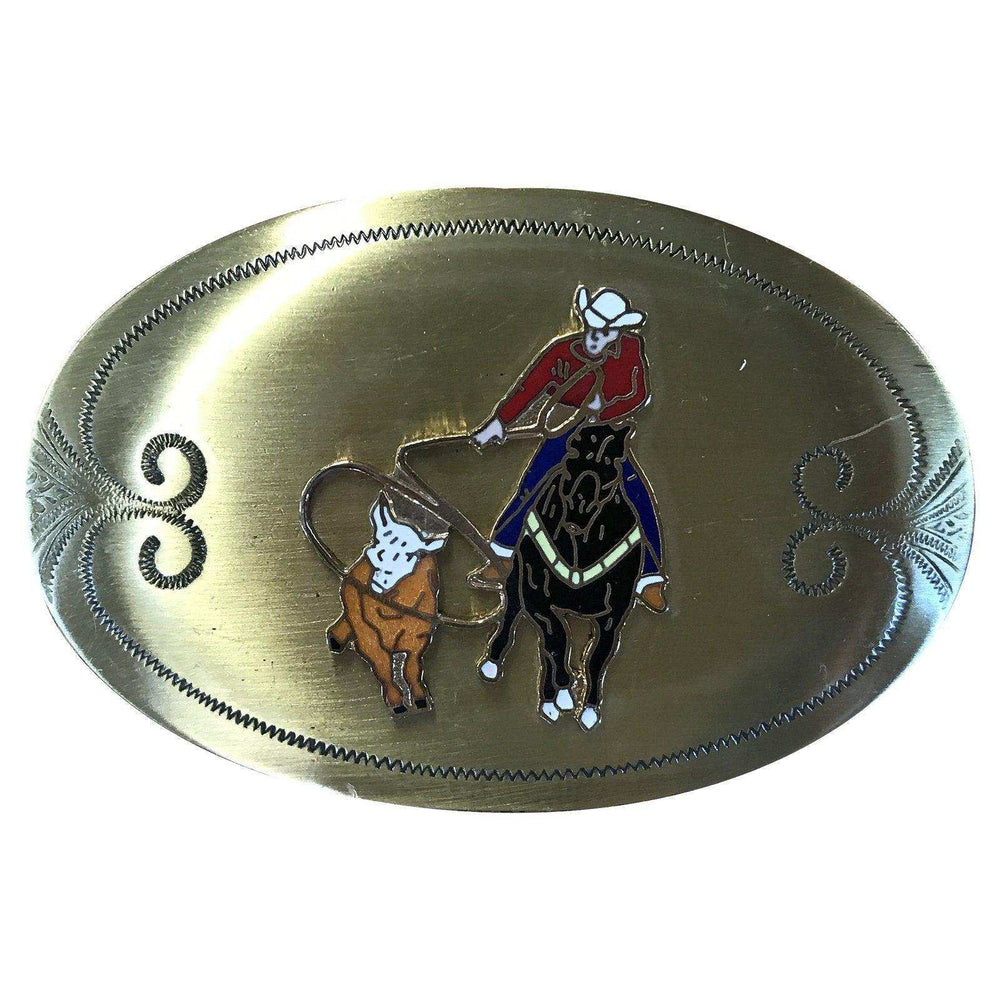 Genuine 1960s Vintage Brass Calf Roper Western Belt Buckle - Rockmount Clothing - Flyclothing LLC