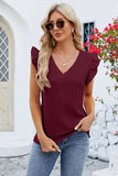 Ruffled V-Neck Cap Sleeve Blouse - Trendsi - Flyclothing LLC