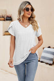 Eyelet Petal Sleeve V-Neck Knit Top - Trendsi - Flyclothing LLC