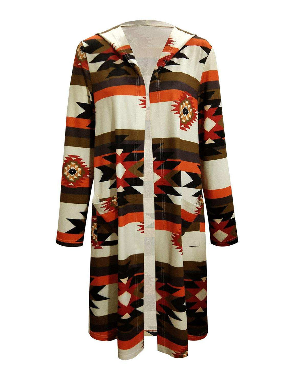 Geometric Hooded Cardigan with Pockets - Trendsi - Flyclothing LLC