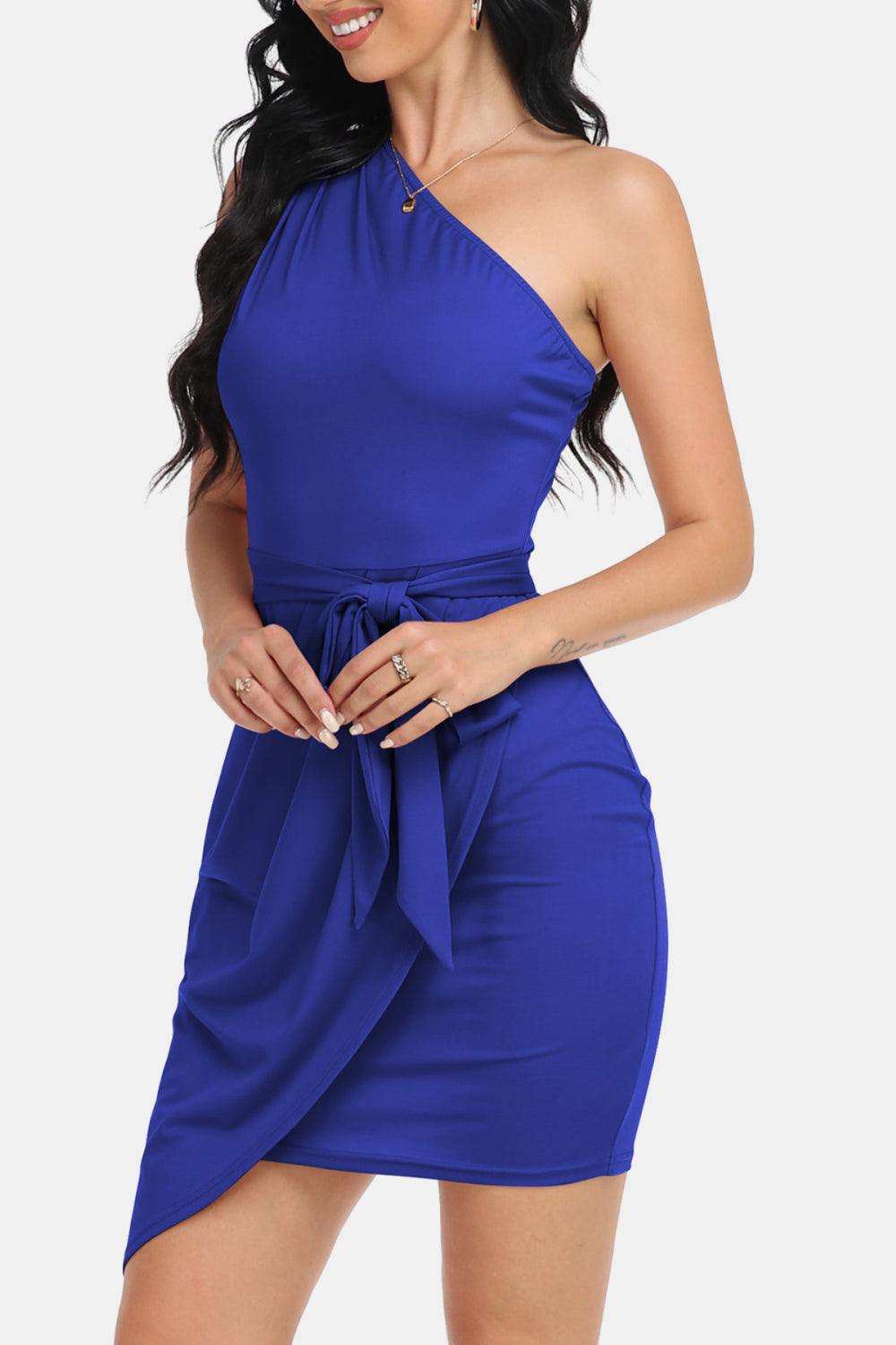 Tie Front One-Shoulder Sleeveless Dress - Trendsi - Flyclothing LLC