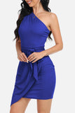 Tie Front One-Shoulder Sleeveless Dress - Trendsi - Flyclothing LLC