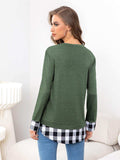 Plaid Round Neck Long Sleeve Tee - Trendsi - Flyclothing LLC