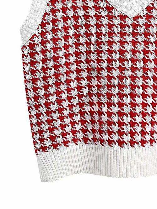 Houndstooth V-Neck Sweater Vet - Trendsi - Flyclothing LLC