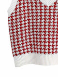 Houndstooth V-Neck Sweater Vet - Trendsi - Flyclothing LLC