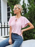Eyelet Tie Neck Flutter Sleeve Blouse - Trendsi - Flyclothing LLC
