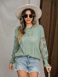 Eyelet Crochet Lantern Sleeve Sweater - Trendsi - Flyclothing LLC