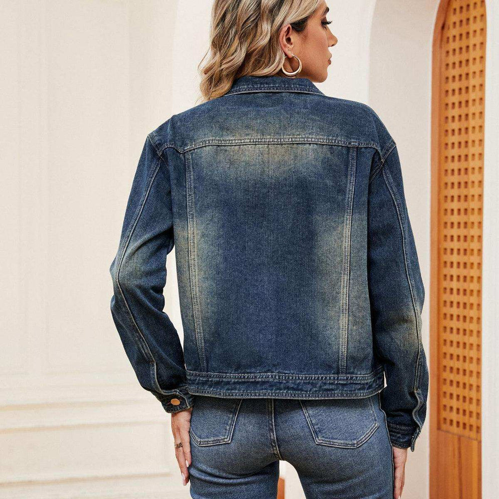 Washed Denim Jacket - Trendsi - Flyclothing LLC