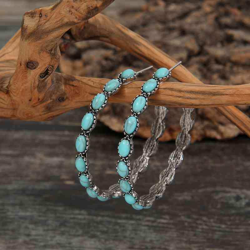 Artificial Turquoise C-Hoop Earrings - Trendsi - Flyclothing LLC