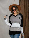Eyelet Color Block Hooded Sweater - Trendsi - Flyclothing LLC