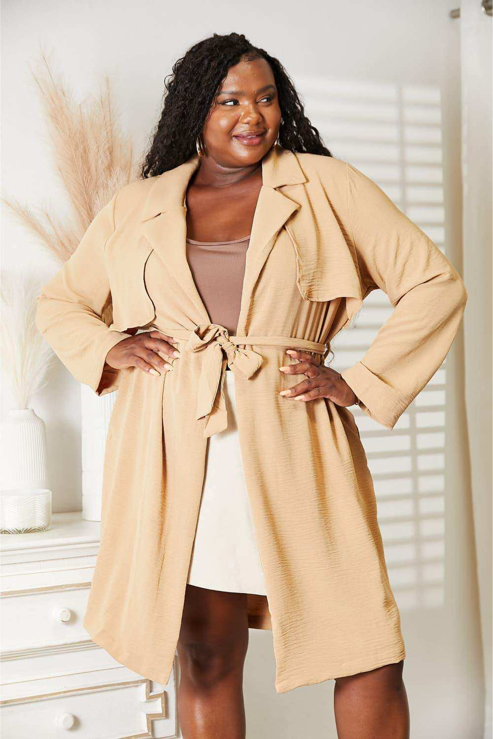 Culture Code Full Size Tied Trench Coat with Pockets - Trendsi - Flyclothing LLC