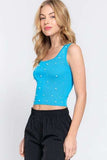 ACTIVE BASIC Pearl Detail Square Neck Cropped Tank - Trendsi - Flyclothing LLC