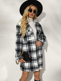 Plaid Collared Longline Coat - Trendsi - Flyclothing LLC