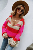 Color Block Scoop Neck Dropped Shoulder Sweater - Trendsi - Flyclothing LLC