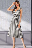 Striped Surplice Tied Sleeveless Dress - Trendsi - Flyclothing LLC