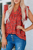 Floral Flutter Sleeve Notched Neck Blouse - Trendsi - Flyclothing LLC