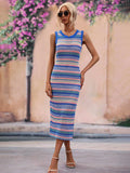Striped Round Neck Sleeveless Midi Cover Up Dress - Trendsi - Flyclothing LLC