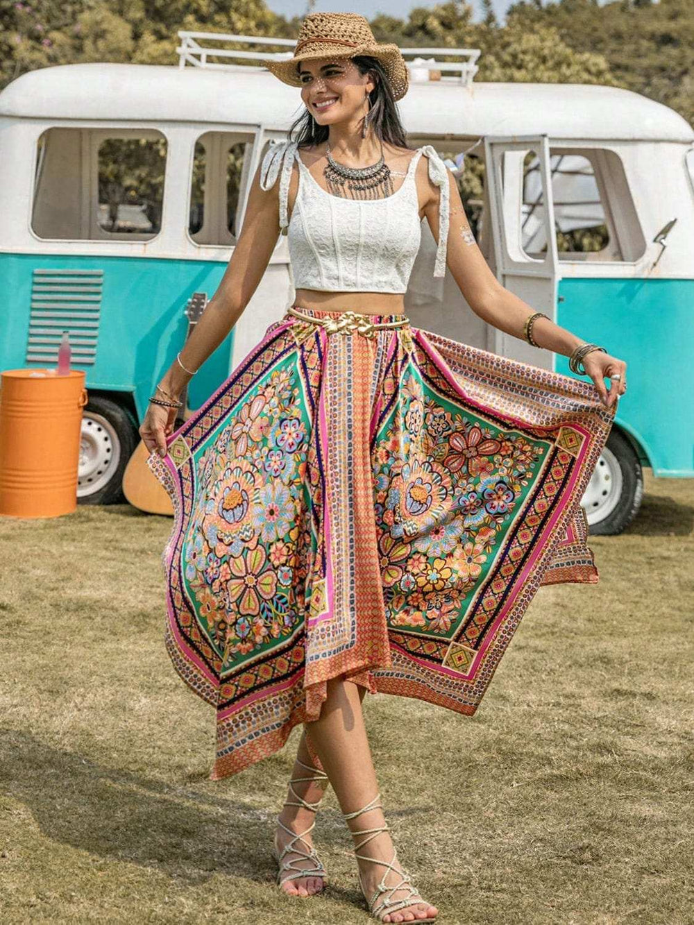 Printed High Waist Handkerchief Hem Skirt - Trendsi - Flyclothing LLC