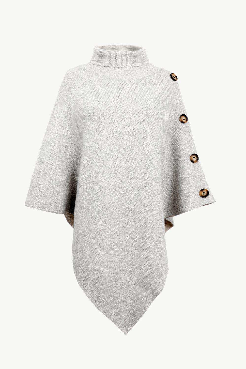 Turtleneck Buttoned Poncho - Trendsi - Flyclothing LLC