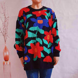 Floral Print Round Neck Drop Shoulder Sweater - Trendsi - Flyclothing LLC