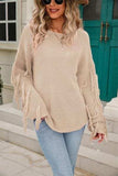 Fringe Round Neck Dropped Shoulder Sweater - Trendsi - Flyclothing LLC