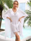 Fringe Trim Dolman Sleeve Openwork Cover-Up - Trendsi - Flyclothing LLC