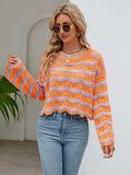 Round Neck Openwork Flare Sleeve Knit Top - Trendsi - Flyclothing LLC