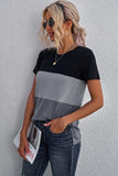 Color Block Side Slit Round Neck T-Shirt - Trendsi - Flyclothing LLC