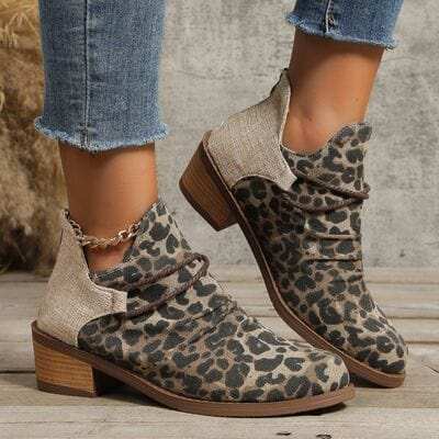 Contrast Canvas Low Heel Boots - Trendsi - Flyclothing LLC