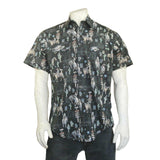 Rockmount Clothing Mens Black Cactus & Cowboys Print Short Sleeve Western Shirt - Rockmount Clothing - Flyclothing LLC