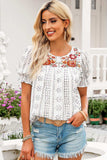 Embroidered Round Neck Flounce Sleeve Blouse - Trendsi - Flyclothing LLC