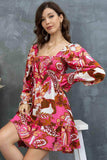 Floral Square Neck Flounce Sleeve Dress - Trendsi - Flyclothing LLC