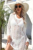 Openwork Scalloped Trim Long Sleeve Cover-Up Dress - Trendsi - Flyclothing LLC