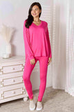 Basic Bae Full Size V-Neck Soft Rayon Long Sleeve Top and Pants Lounge Set - Trendsi - Flyclothing LLC