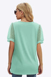 Swiss Dot Puff Sleeve V-Neck Tee - Trendsi - Flyclothing LLC