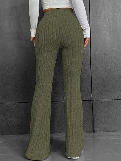 Ribbed High Waist Bootcut Pants - Trendsi - Flyclothing LLC